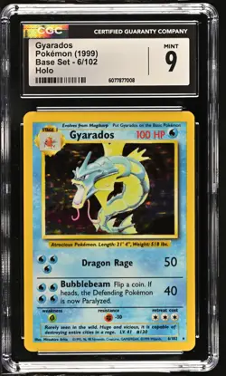 CGC 9 MINT Gyarados 1999 Base Set 6/102 Holo Pokemon Card - Image 1