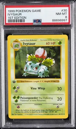 1999 POKEMON BASE SET 1ST EDITION #30 IVYSAUR PSA 8 - Image 1