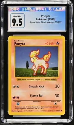 Pokemon WOTC Base Set Shadowless Ponyta 60/102 CGC Gem Mint 9.5 / 10 - Image 1