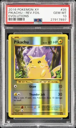 2016 POKEMON XY EVOLUTIONS #35 PIKACHU-REVERSE FOIL PSA 10 - Image 1