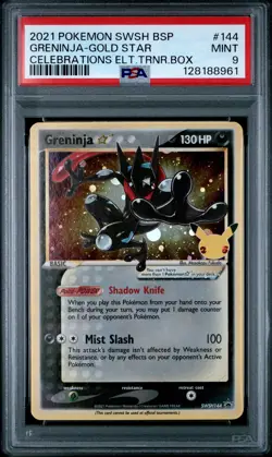 2021 Pokemon Black Star Promo #144 Greninja-Gold Star Celebrations PSA 9 - Image 1