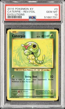 2016 POKEMON XY EVOLUTIONS #3 CATERPIE-REVERSE FOIL PSA 10 - Image 1