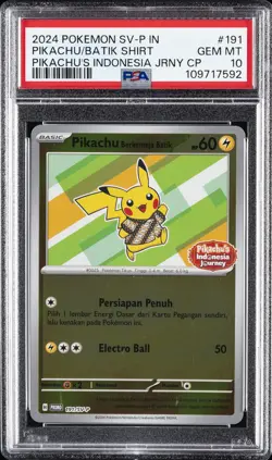 2024 POKEMON INDONESIAN SV-P PROMO #191 PIKACHU IN BATIK SHIRT PSA 10 - Image 1
