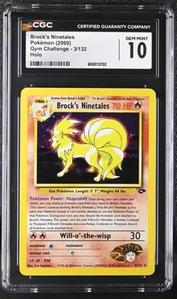 CGC 10 GEM MINT Brock's Ninetales 2000 Gym Challenge 3/132 Holo Pokemon Card - Image 1