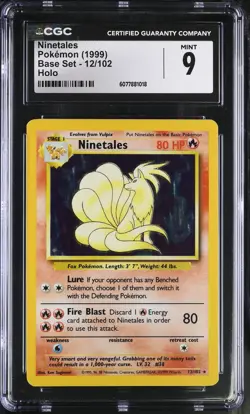 CGC 9 MINT Ninetales 1999 Base Set 12/102 Holo Pokemon Card - Image 1