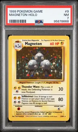 1999 POKEMON BASE SET UNLIMITED #9 MAGNETON-HOLO PSA 7 - Image 1