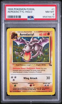1999 POKEMON FOSSIL #1 AERODACTYL-HOLO PSA 8 - Image 1