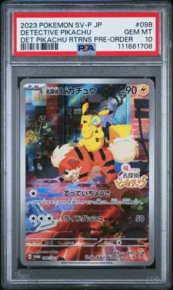 2023 POKEMON JAPANESE SV-P PROMO #098 DETECTIVE PIKACHU PSA 10 - Image 1