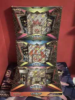 Pokemon Shining Fates Collection box Lot. (Eldegoss V, Boltund V, & Cramorant V) - Image 1
