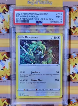 Pokemon Rayquaza Black Star Promo SWSH029 Holo Swirl Holo Bleed PSA 9 Mint - Image 1