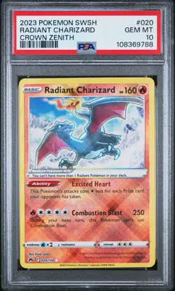 2023 POKEMON SWORD & SHIELD CROWN ZENITH #020 RADIANT CHARIZARD PSA 10 - Image 1