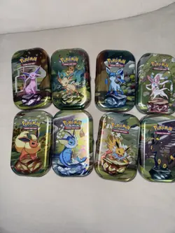 SET OF 8 EMPTY Pokemon Prismatic Evolutions Mini Tins No Contents No Cards - Image 1