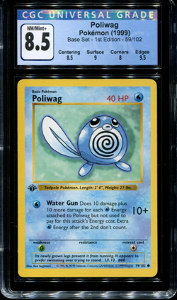 Poliwag - 59/102 - CGC 8.5 NM/Mint + - Pokemon - 1st Edition Shadowless Base Set - Image 1