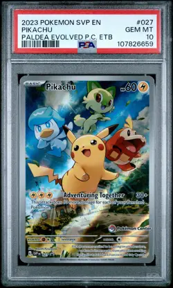 2023 POKEMON SVP EN PALDEA EVOLVED POKEMON CENTER ETB PROMO #027 PIKACHU PSA 10 - Image 1