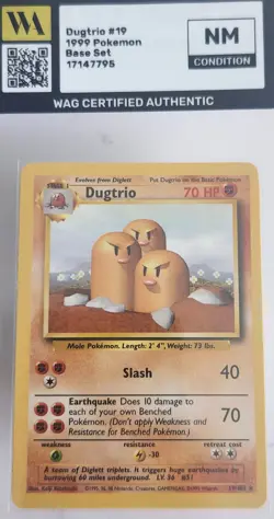 WAG Certified NM Pokemon TCG Dugtrio Base Set 19/102 Unlimited Rare Vintage - Image 1