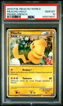 PSA 10 GEM MINT Pikachu HOLO WORLD COLLECTION PROMO 2010 Pokemon Card | FRENCH - Image 1