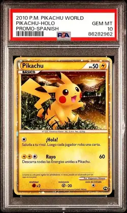 PSA 10 GEM MINT Pikachu HOLO WORLD COLLECTION PROMO 2010 Pokemon Card | SPANISH - Image 1