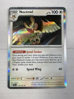 Noctowl 115/142 Sv07: Stellar Crown Holo Rare Crimped Error Pokemon TCG NM - Image 3
