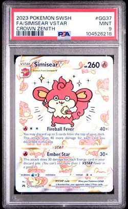 2023 POKEMON SWORD & SHIELD CROWN ZENITH #GG37 FULL ART/SIMISEAR VSTAR PSA 9 - Image 1