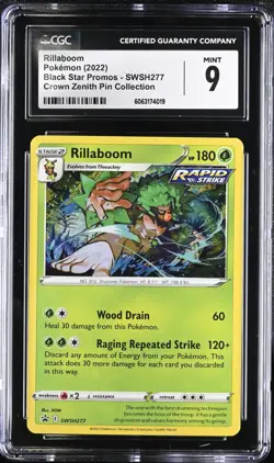 Pokemon RILLABOOM SWSH277 Crown Zenith Pin Collection Black Star Promo CGC 9 - Image 1