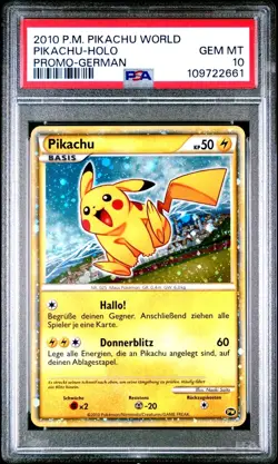 PSA 10 GEM MINT Pikachu HOLO WORLD COLL. PROMO 2010 Pokemon | GERMAN *2 x SWIRLS - Image 1