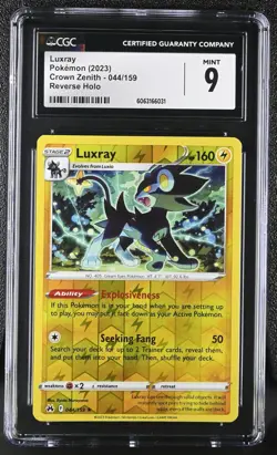 Pokemon Card LUXRAY Reverse Holo #044 Sword & Shield Crown Zenith CGC 9 MINT - Image 1