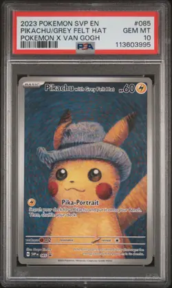 2023 POKEMON SVP EN-SV BLACK STAR PROMO #085 PIKACHU WITH GREY FELT HAT PSA 10 - Image 1