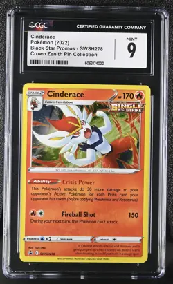 Pokemon CINDERACE SWSH278 Crown Zenith Pin Collection Black Star Promo CGC 9 - Image 1