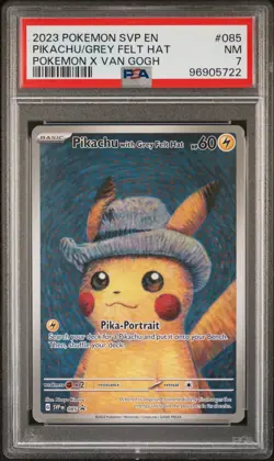 Pokemon Pikachu with Grey Felt Hat Van Gogh Full Art Promo SVP EN 085 PSA-7 - Image 1