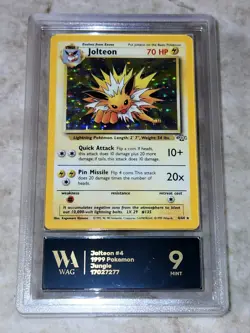 Wag Graded Mint 9 Pokemon TCG Jolteon Jungle 4/64 Holo Unlimited Holo Rare Slab - Image 1