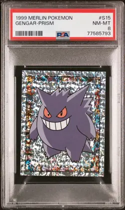 PSA 8 Near Mint 1999 Gengar Prism S15 Merlin Pokemon Stickers Series 1 Low Pop - Image 1