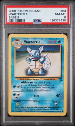 PSA 8 POKEMON Wartortle 63/130 Base Set 2 RARE 2000 WOTC NM-MT - Image 1