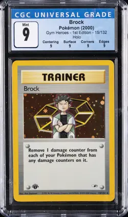 2000 POKEMON GYM HEROES 1ST ED HOLO #15/132 BROCK CGC 9 - Image 1