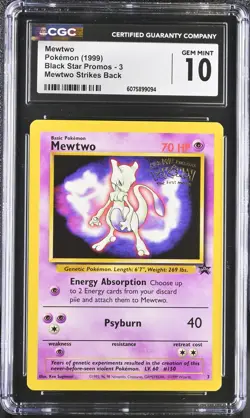 CGC 10 GEM MINT Mewtwo 1999 Black Star Promos 3 WB Movie Pokemon Card - Image 1