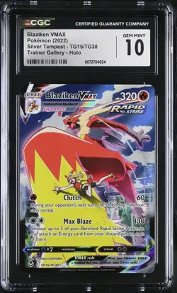 CGC 10 Blaziken VMAX TG15/TG30 Trainer Gallery Silver Tempest Pokemon Card - Image 1