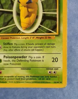 Pokemon TCG Original Base Set Uncommon Card - Kakuna 33/102 1999 - Image 3