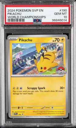 2024 POKEMON SVP EN-SV BLACK STAR PROMO WORLD CHAMPIONSHIPS #190 PIKACHU PSA 10 - Image 1