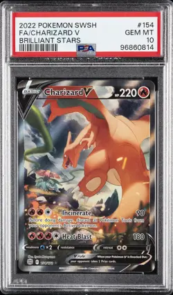 2022 POKEMON SWORD & SHIELD BRILLIANT STARS #154 FULL ART/CHARIZARD V PSA 10 - Image 1