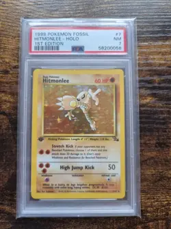 Pokemon Fossil 1st Edition - Hitmonlee Holo Rare 7/62 - PSA 7 WOTC - Image 1