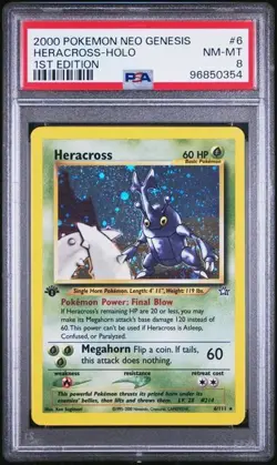 2000 Pokemon Neo Genesis 1st Edition 6 Heracross Holo PSA 8 Nm Mt - Image 1