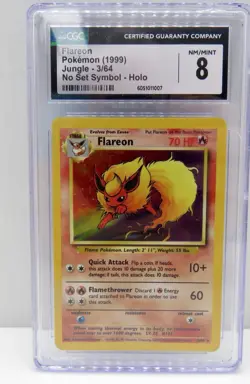 1999 Pokemon Flareon Holo No Set Symbol Error 3/64 CGC PSA 8 (Jungle) - Image 1