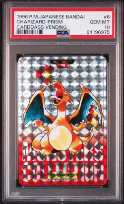 1996 POKEMON JPN BANDAI CARDDASS VENDING #6 CHARIZARD-PRISM PSA 10 - Image 1
