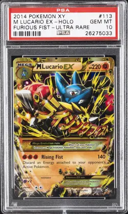 2014 POKEMON XY FURIOUS FISTS ULTRA RARE #113 M LUCARIO EX PSA 10 - Image 1