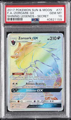 2017 POKEMON SUN & MOON SHINING LEGENDS SECRET #77 FULL ART/ZOROARK GX PSA 10 - Image 1