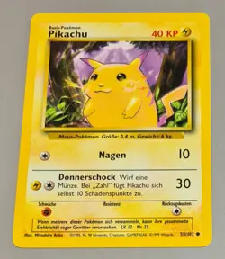 Pikachu # 58/102 KARTE B Common Base Set 1999 Pokemon Deutsch Mint Vintage - Image 1