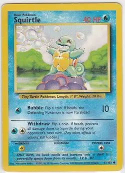M) Pokemon Nintendo GAMEFREAK Collector Trading Card Squirtle 63/102 40HP - Image 1