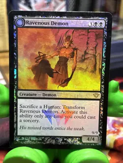 MTG Magic The Gathering Ravenous Demon Foil Promo Black Commander - Image 1