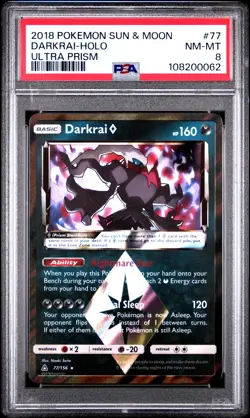 2018 POKEMON SUN & MOON ULTRA PRISM #77 DARKRAI-HOLO PSA 8 - Image 1