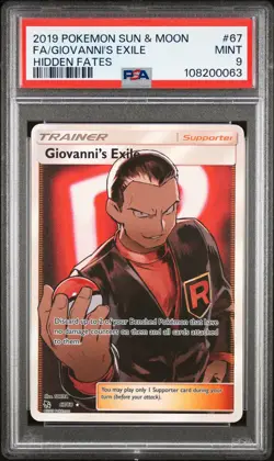 2019 POKEMON SUN & MOON HIDDEN FATES #67 FULL ART/GIOVANNI'S EXILE PSA 9 - Image 1