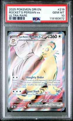 2025 POKEMON DRI EN-DESTINED RIVALS ULTRA RARE TEAM ROCKET'S PERSIAN EX PSA 10 - Image 1